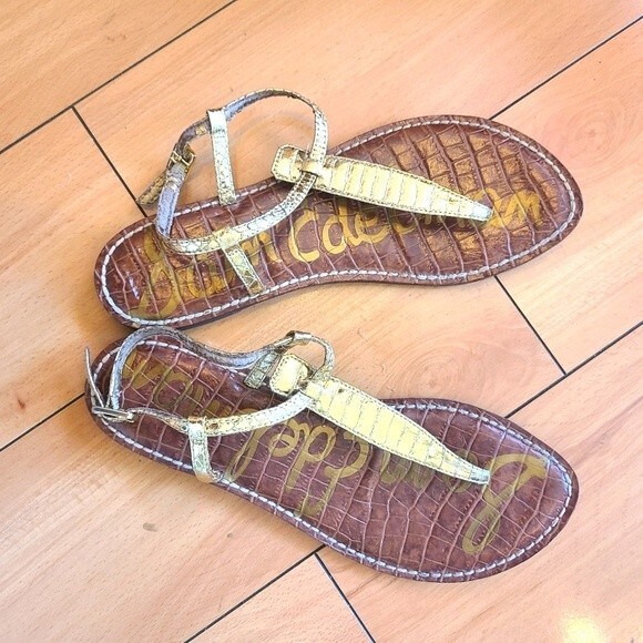 Sam Edelman gold T-strap sandal size 7.5 - Picture 1 of 3